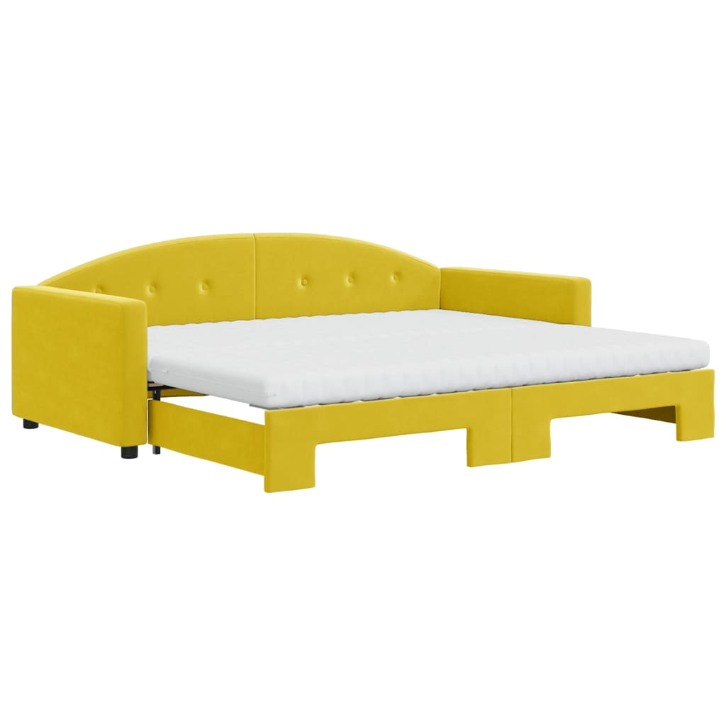 Lit de jour avec gigogne et matelas jaune 90x200 cm velours - XIOS