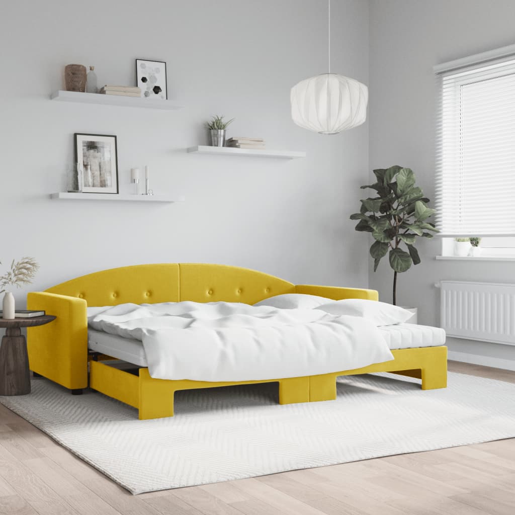 Lit de jour avec gigogne et matelas jaune 90x200 cm velours - XIOS