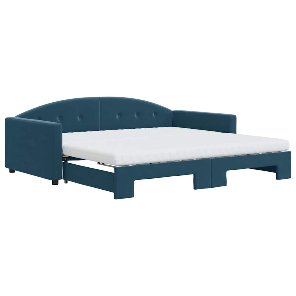 Lit de jour avec lit gigogne et matelas bleu 100x200 cm velours - XIOS