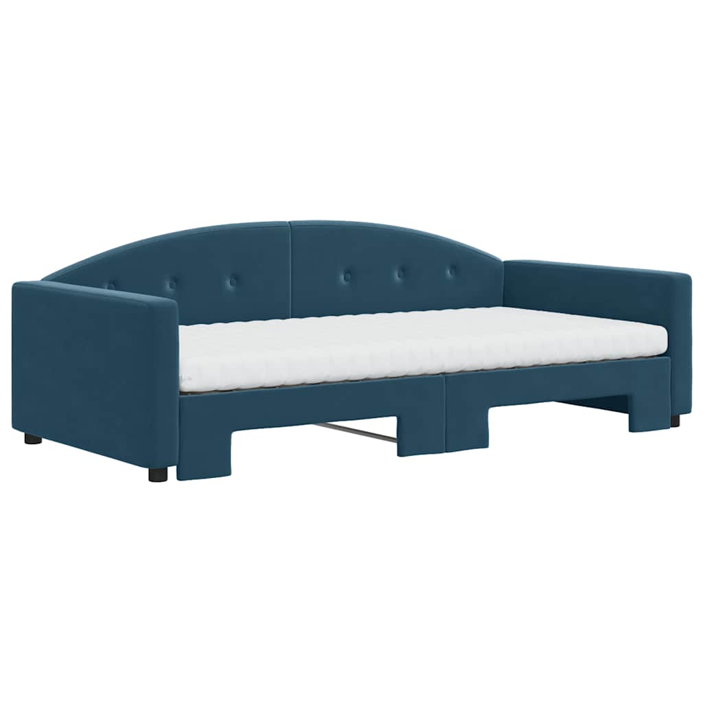 Lit de jour avec lit gigogne et matelas bleu 100x200 cm velours - XIOS