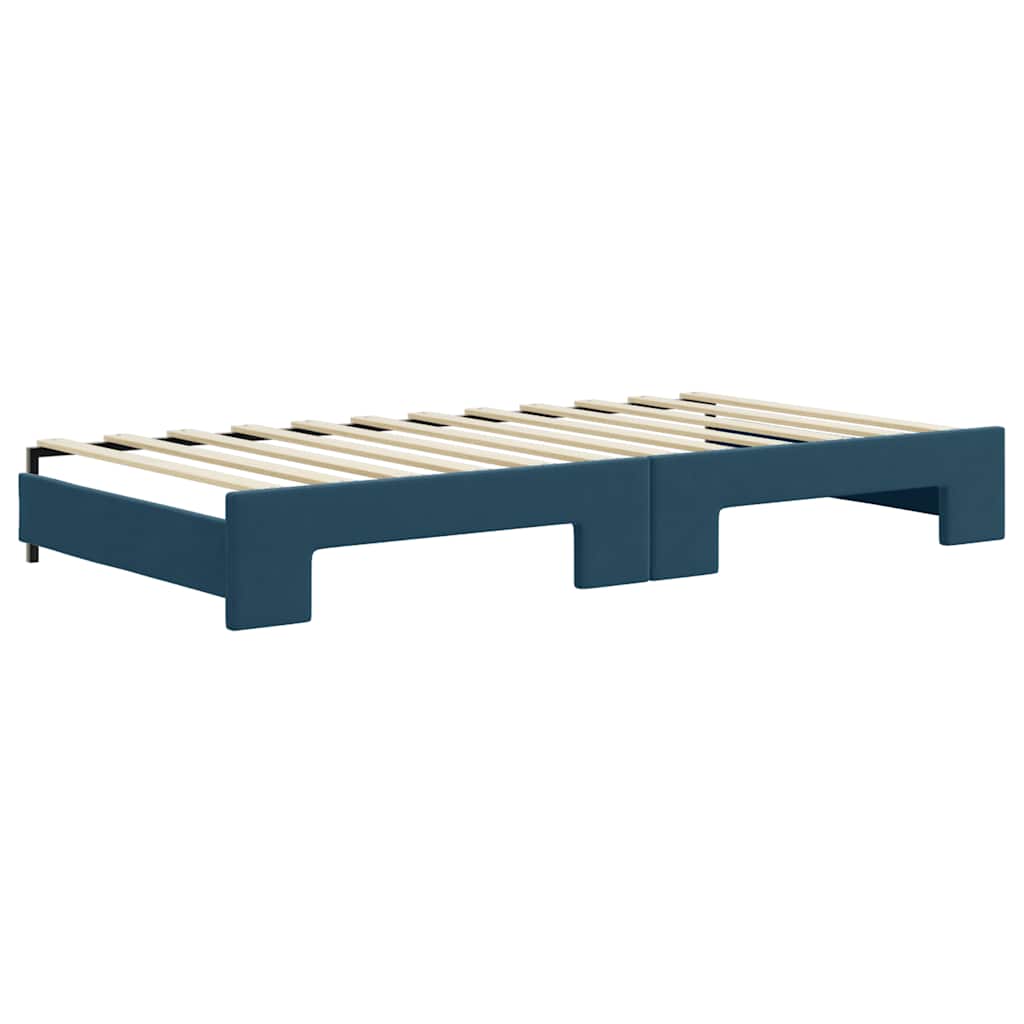 Lit de jour avec lit gigogne et matelas bleu 100x200 cm velours - XIOS