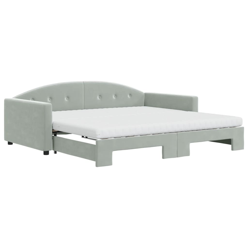 Lit de jour et gigogne et matelas gris clair 100x200 cm velours - XIOS