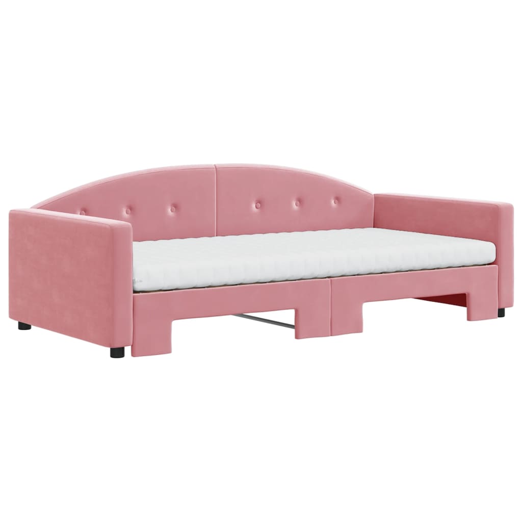 Lit de jour avec lit gigogne et matelas rose 100x200 cm velours