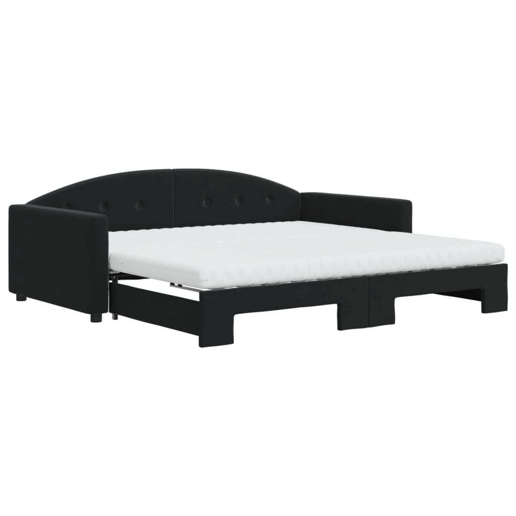 Lit de jour avec lit gigogne et matelas noir 100x200 cm velours - XIOS