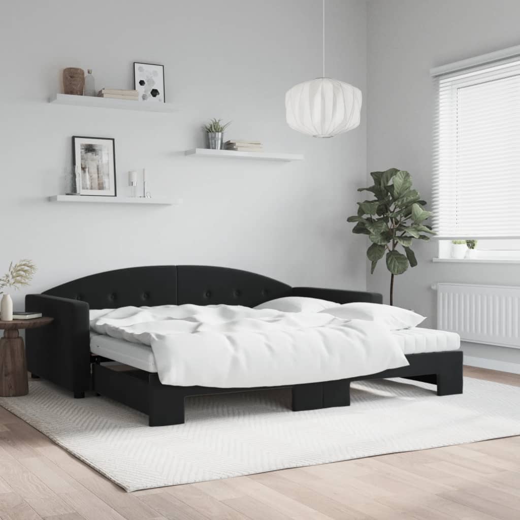 Lit de jour avec lit gigogne et matelas noir 100x200 cm velours - XIOS