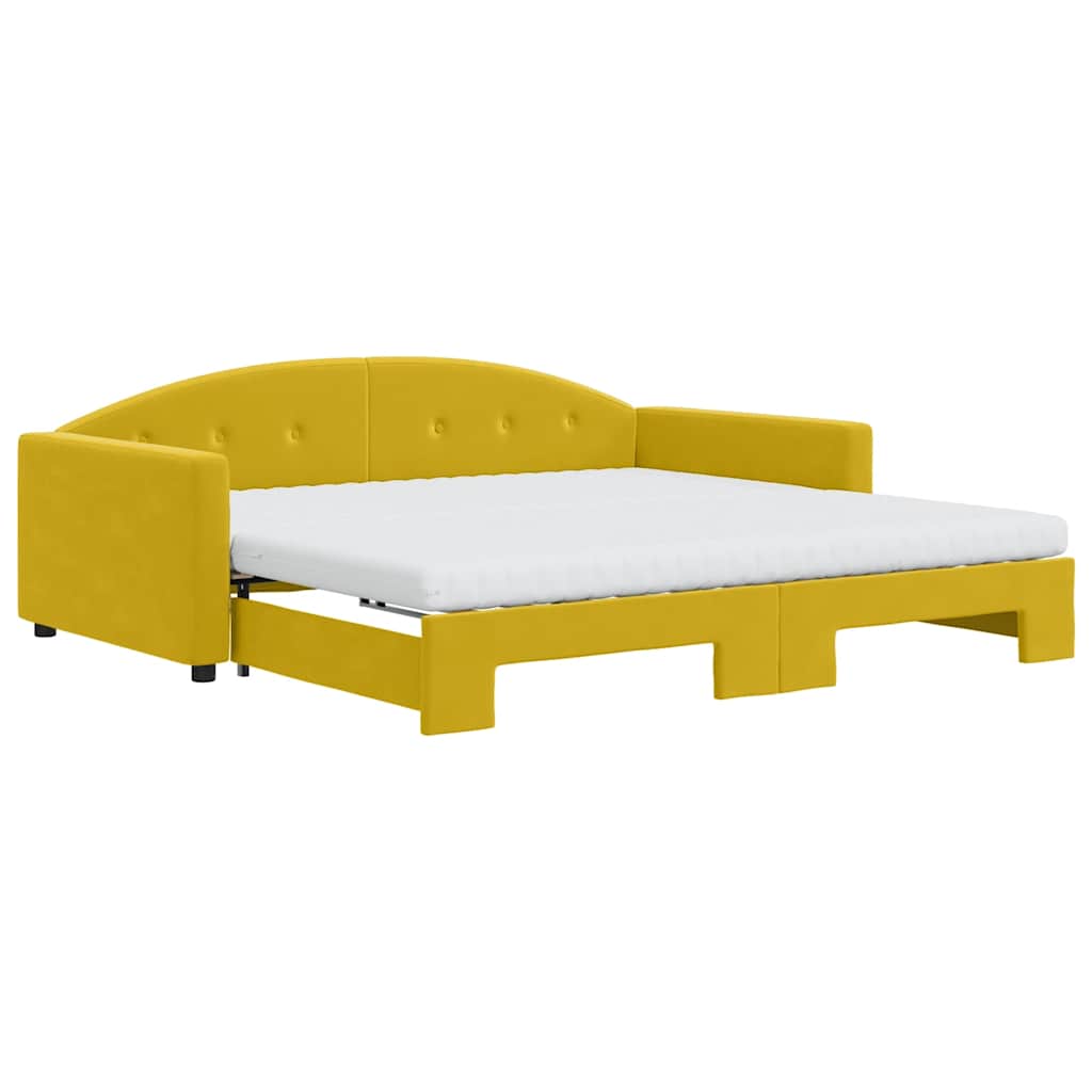 Lit de jour avec gigogne et matelas jaune 100x200 cm velours