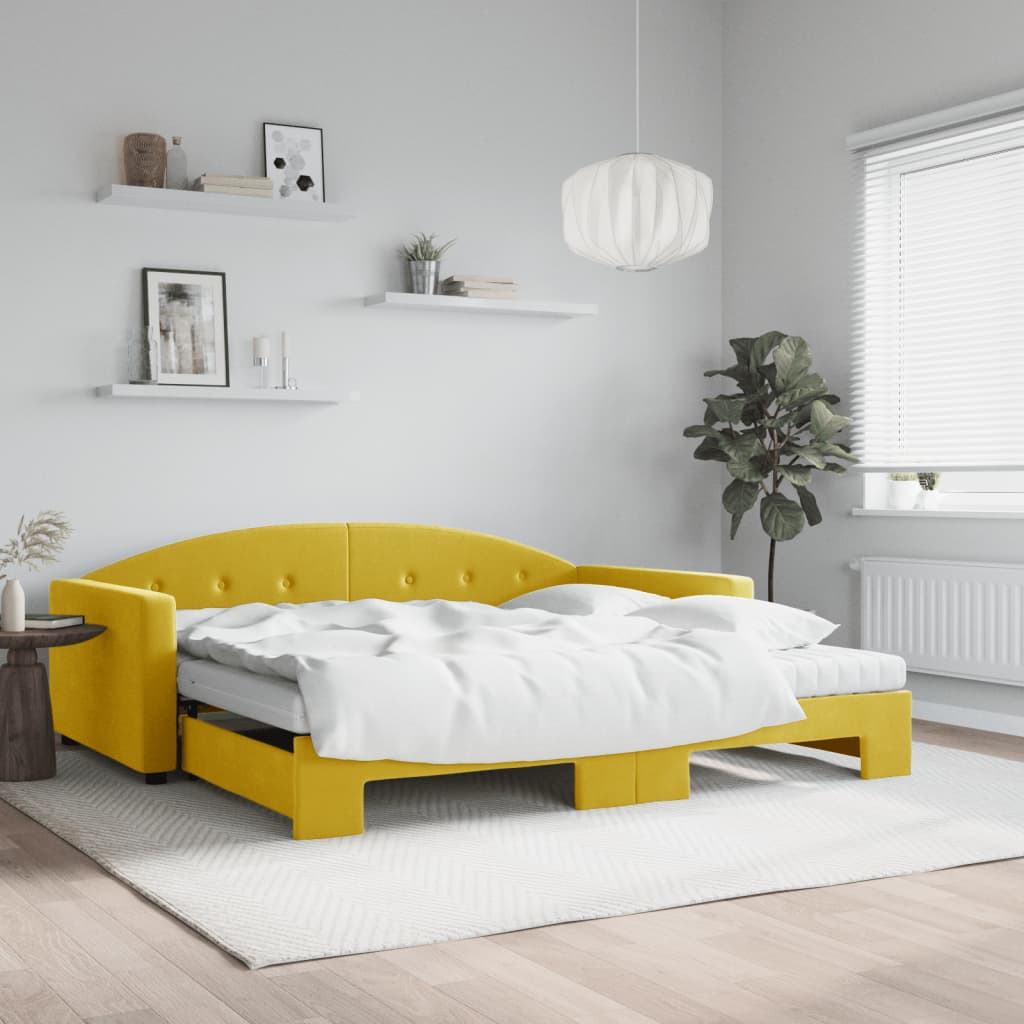 Lit de jour avec gigogne et matelas jaune 100x200 cm velours - XIOS