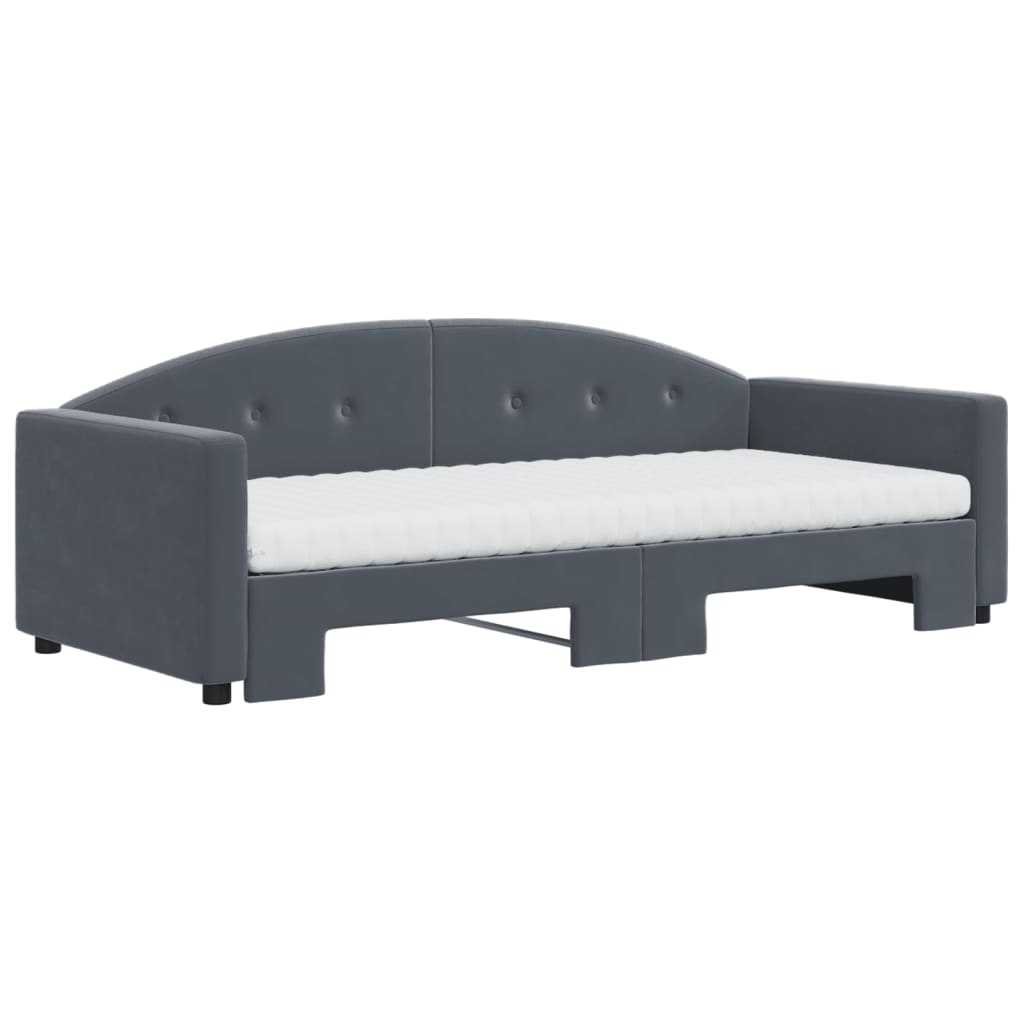 Lit de jour avec gigogne et matelas gris foncé 90x190cm velours