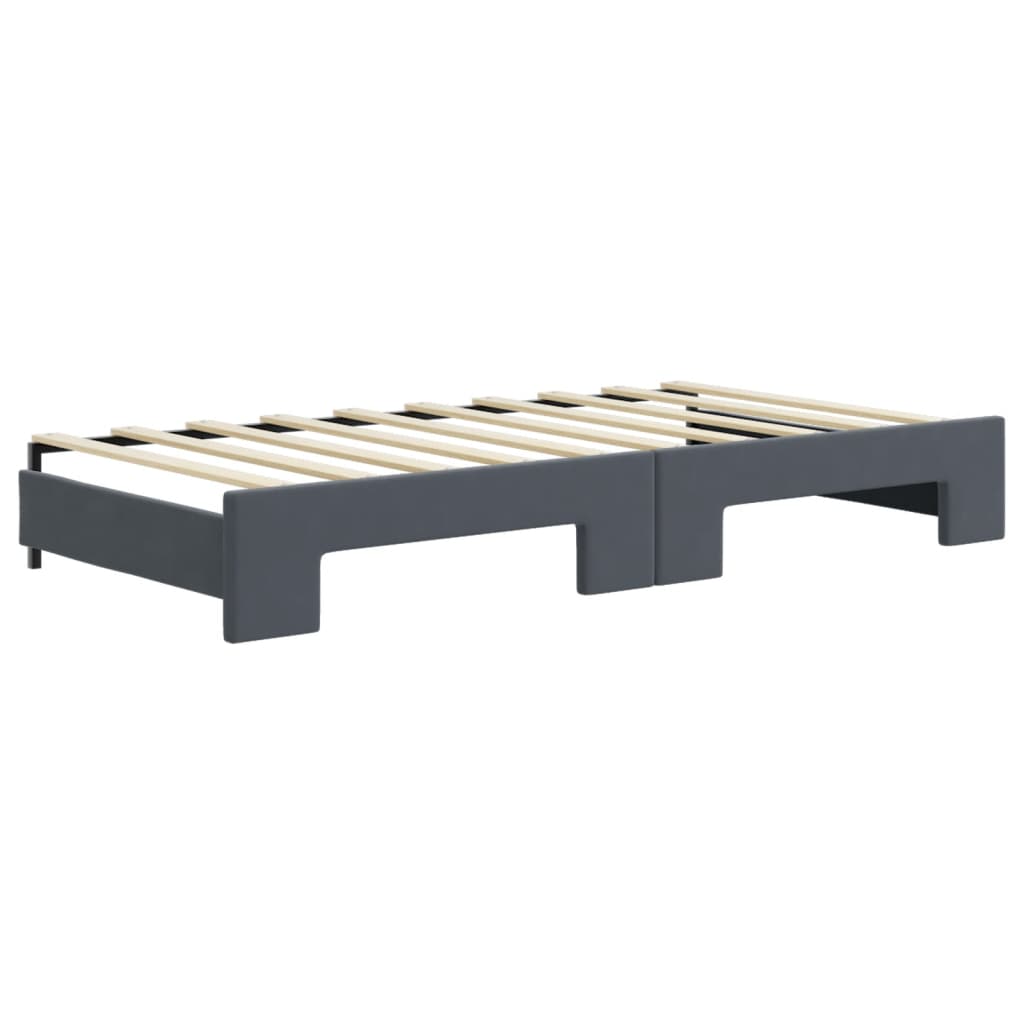 Lit de jour avec gigogne et matelas gris foncé 90x190cm velours - XIOS