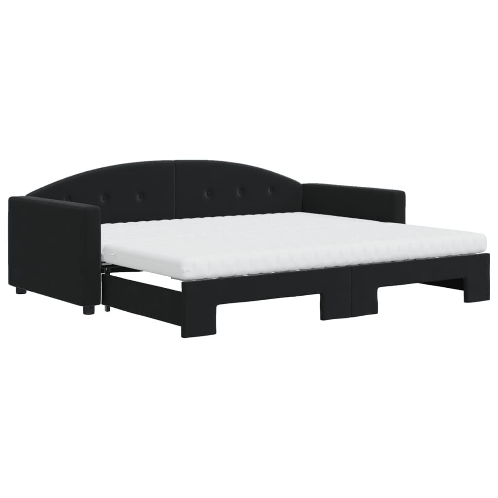 Lit de jour avec gigogne et matelas noir 90x190 cm velours - XIOS
