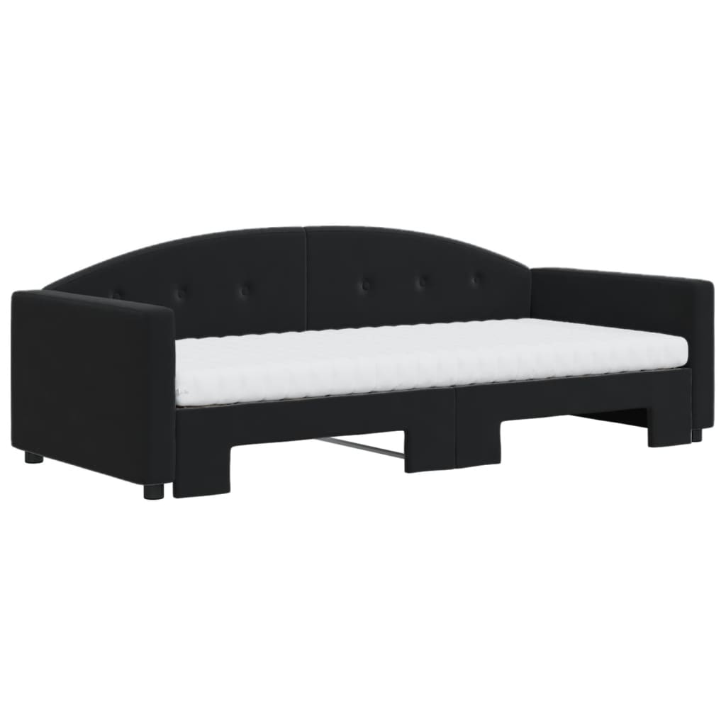 Lit de jour avec gigogne et matelas noir 90x190 cm velours - XIOS