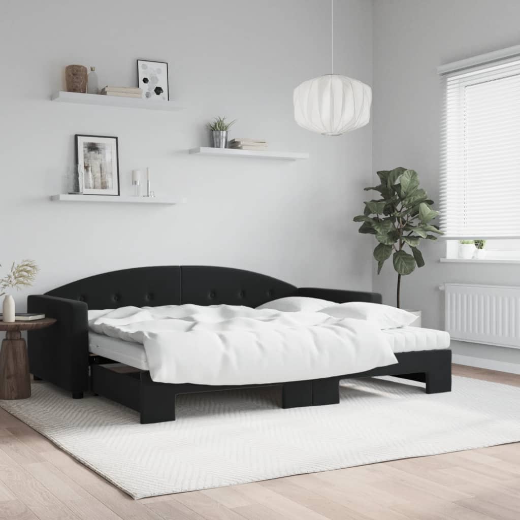 Lit de jour avec gigogne et matelas noir 90x190 cm velours - XIOS