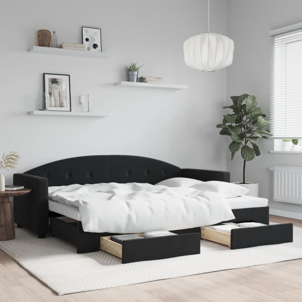 Lit de jour avec gigogne et tiroirs sans matelas noir 80x200 cm - XIOS