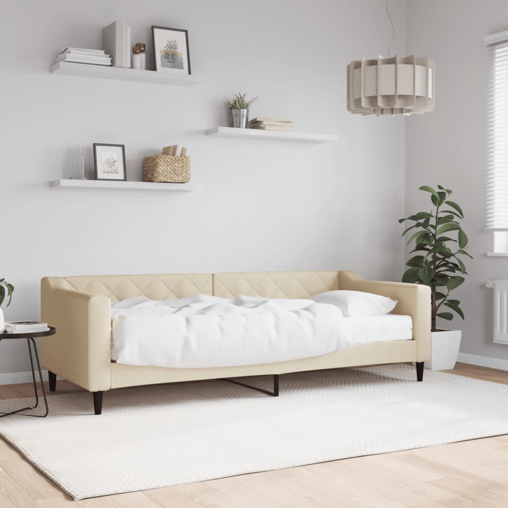 Lit de jour avec matelas crème 80x200 cm tissu - XIOS