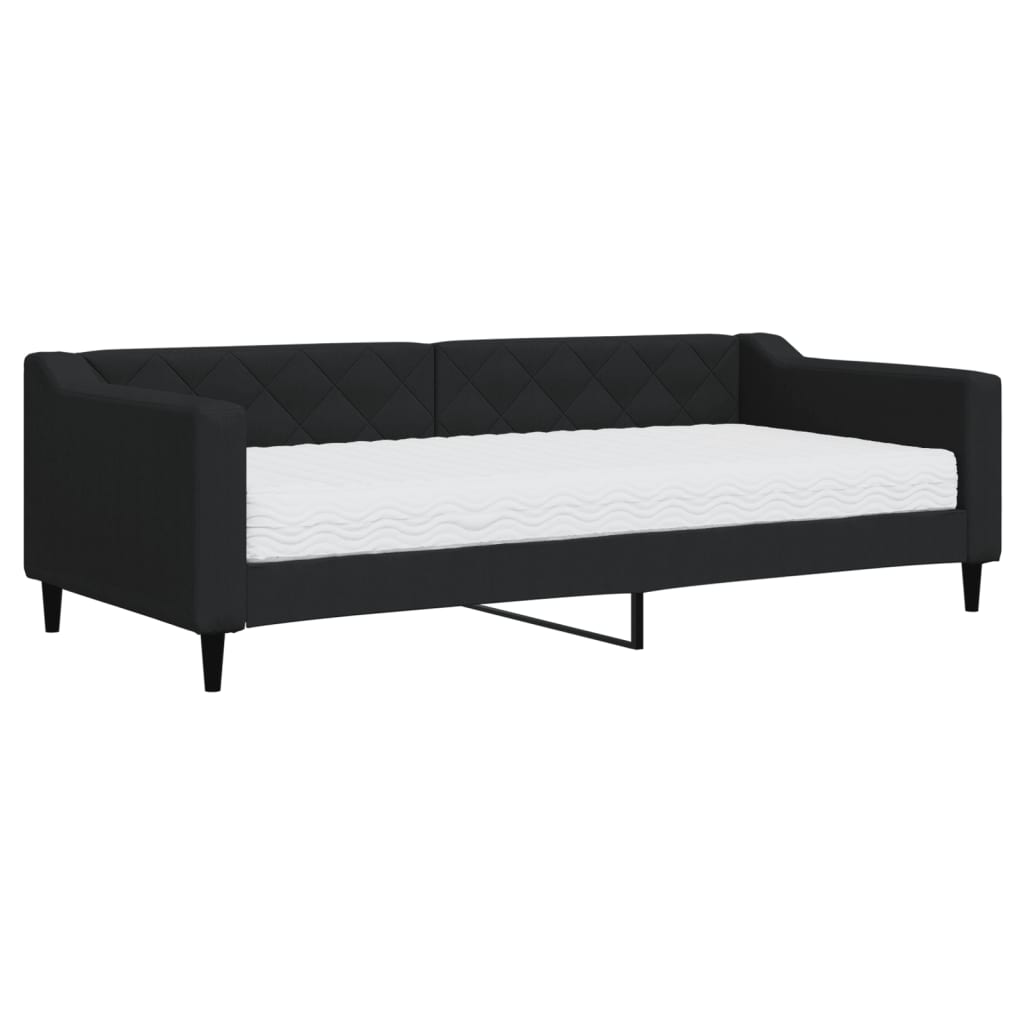 Lit de jour avec matelas noir 90x200 cm tissu - XIOS