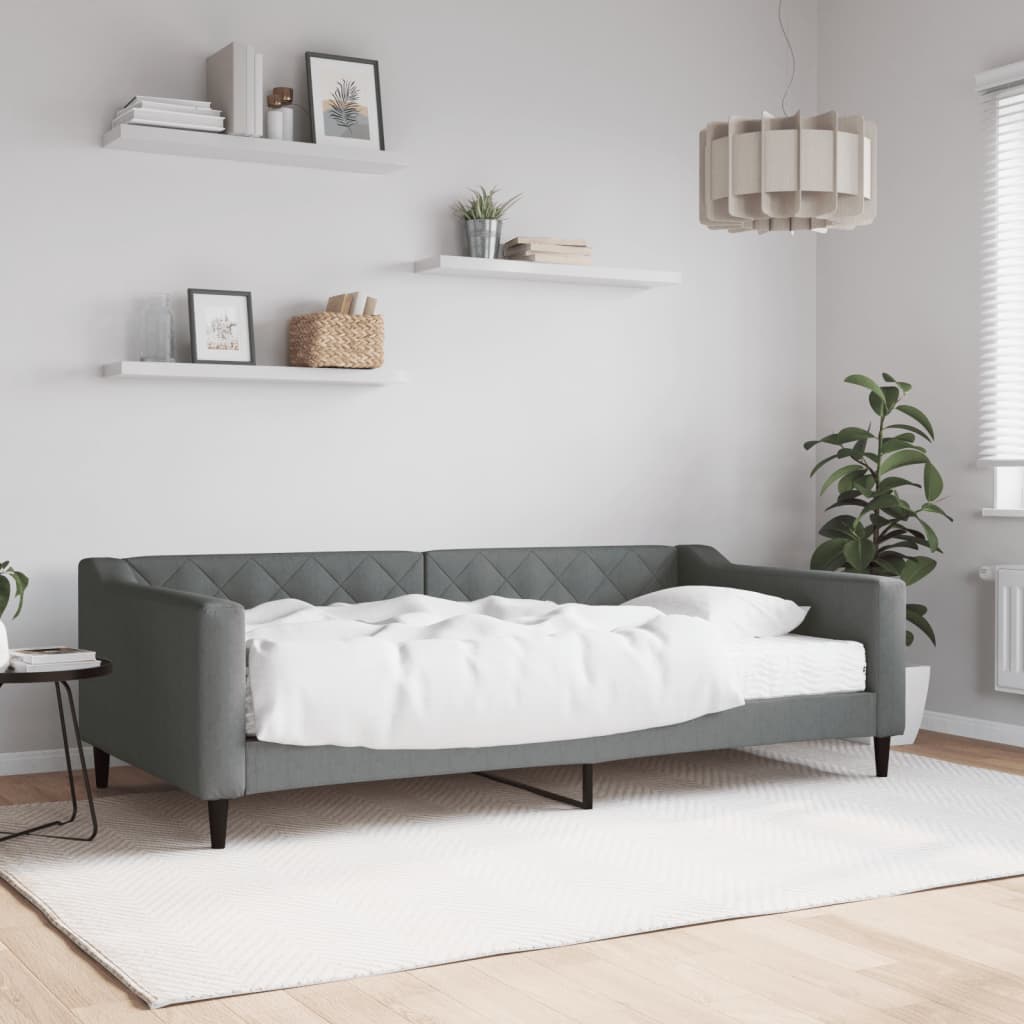 Lit de jour avec matelas gris foncé 100x200 cm tissu - XIOS