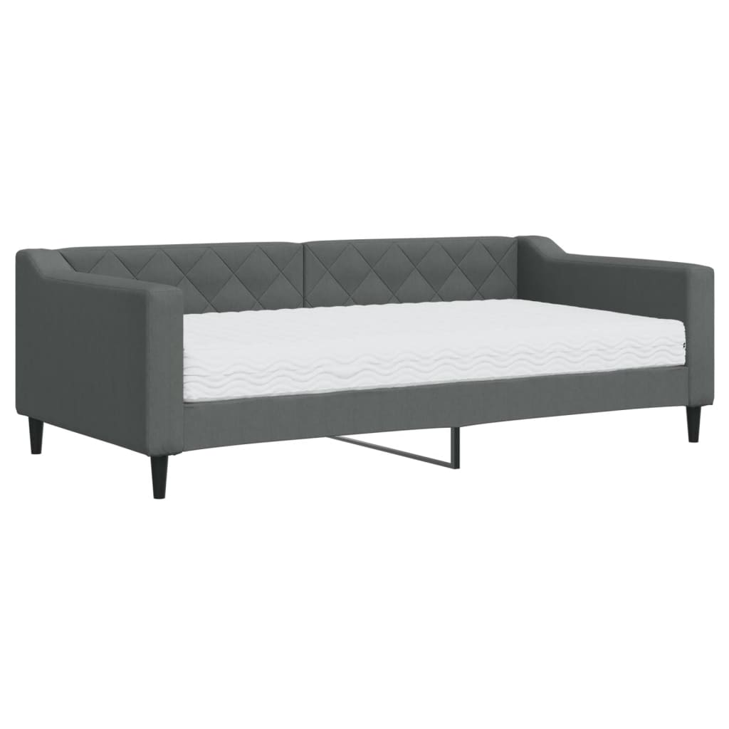 Lit de jour avec matelas gris foncé 90x190 cm tissu - XIOS
