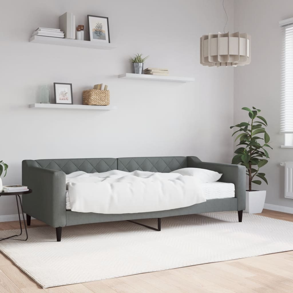 Lit de jour avec matelas gris foncé 90x190 cm tissu - XIOS