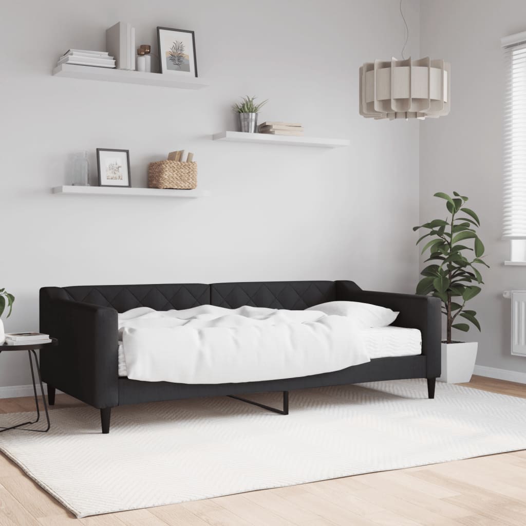Lit de jour avec matelas noir 90x190 cm tissu - XIOS