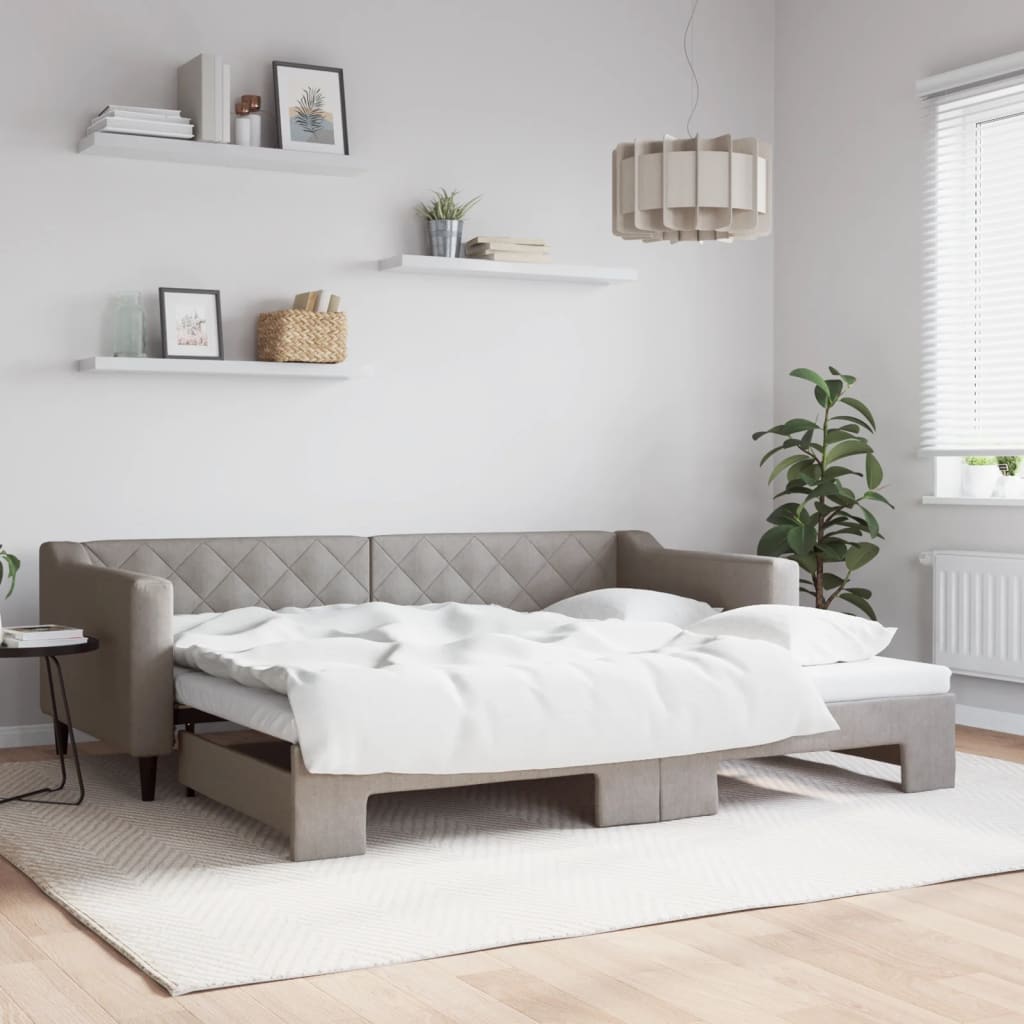 Lit de jour avec gigogne sans matelas taupe 90x200 cm