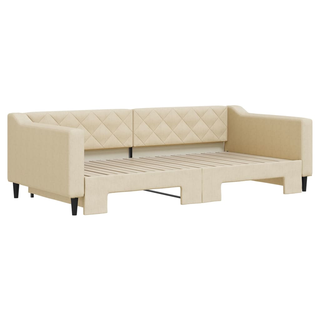Lit de jour avec lit gigogne crème 100x200 cm tissu - XIOS