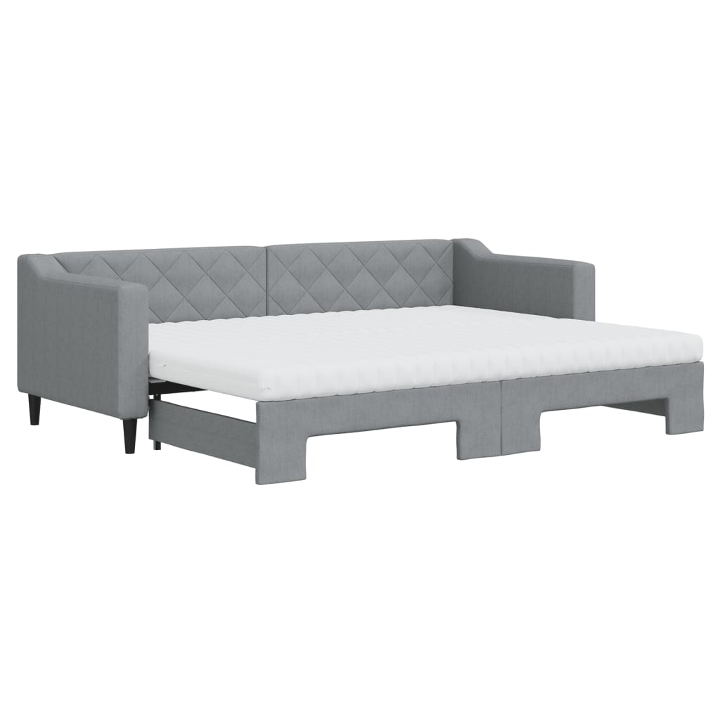 Lit de jour avec gigogne et matelas gris clair 80x200 cm tissu - XIOS