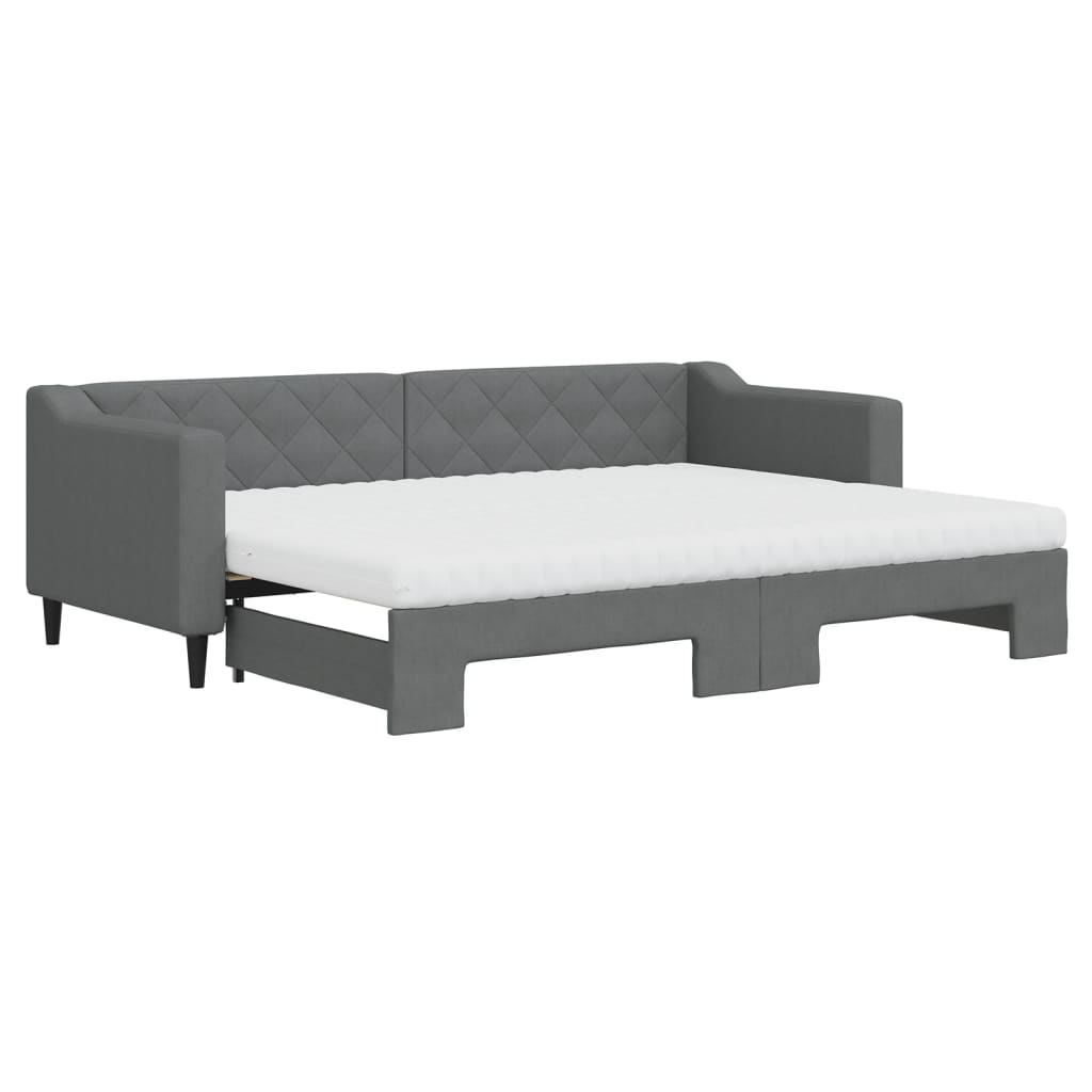 Lit de jour avec gigogne et matelas gris foncé 80x200 cm tissu - XIOS
