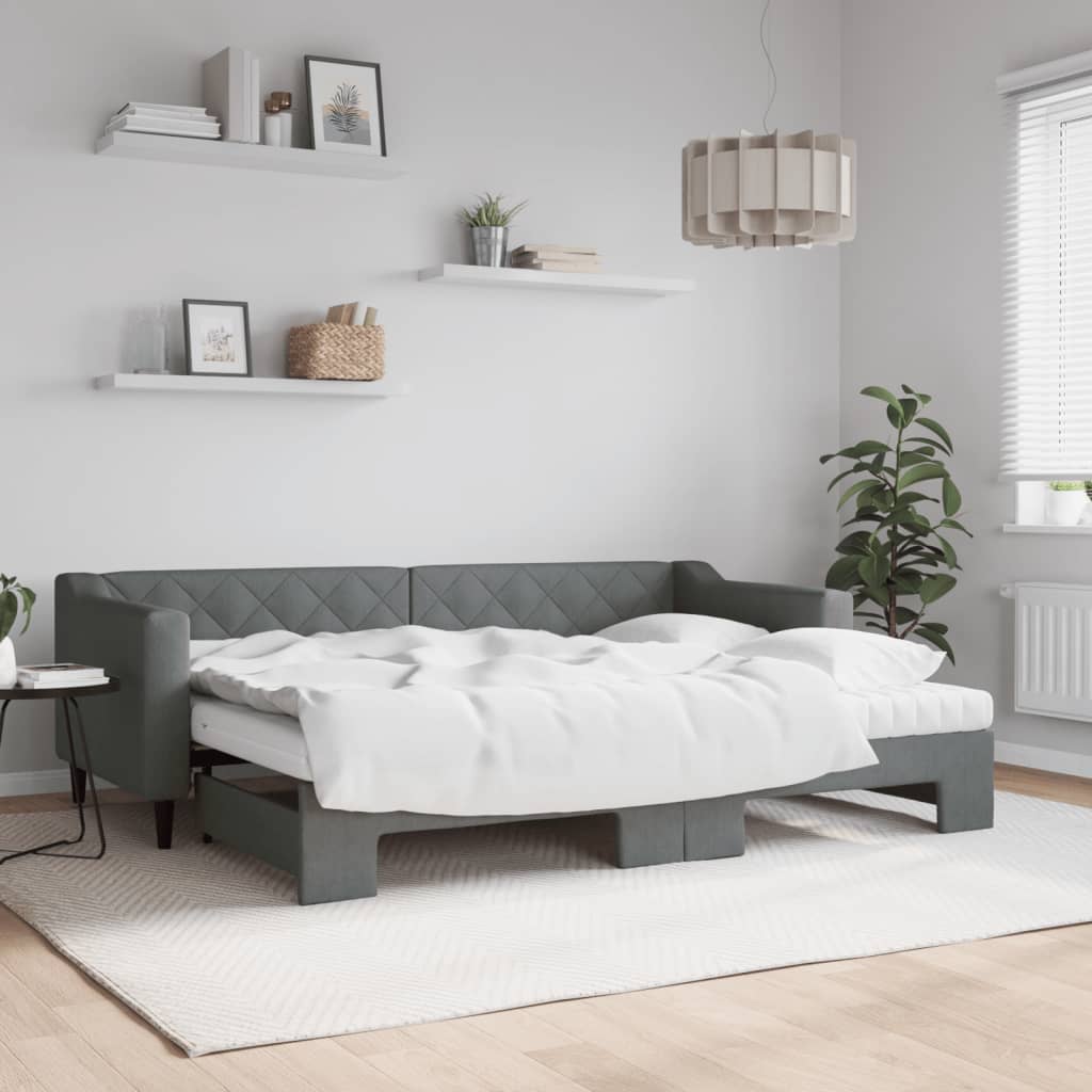 Lit de jour avec gigogne et matelas gris foncé 80x200 cm tissu - XIOS