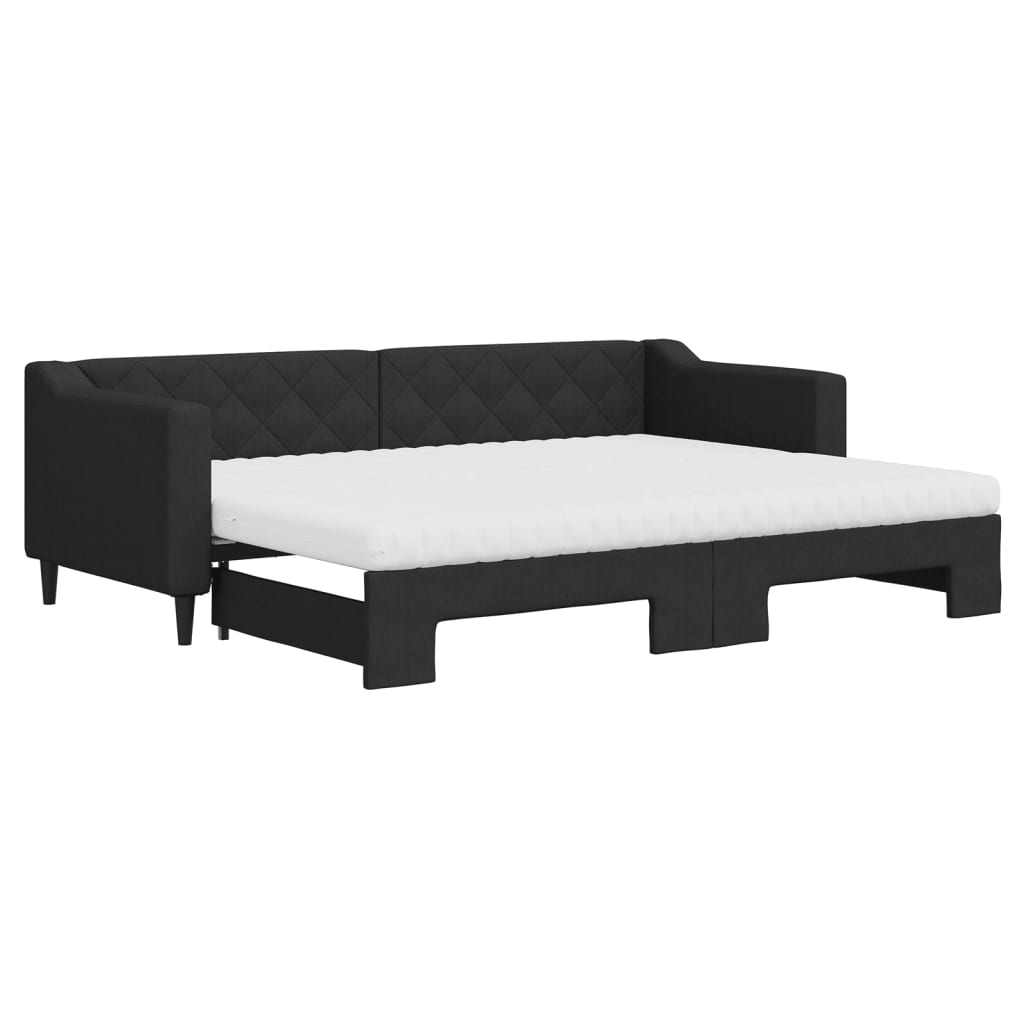 Lit de jour avec lit gigogne et matelas noir 80x200 cm tissu - XIOS