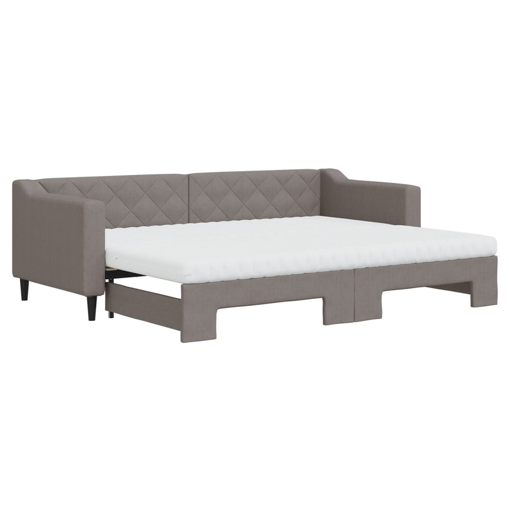 Lit de jour avec gigogne et matelas taupe 80x200 cm tissu