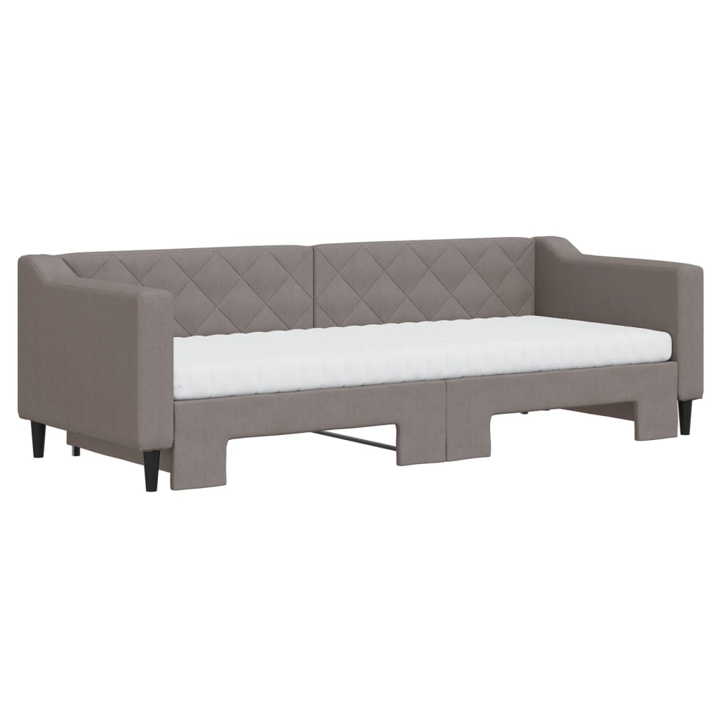 Lit de jour avec gigogne et matelas taupe 80x200 cm tissu