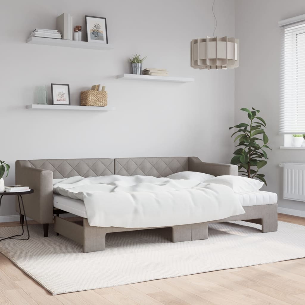 Lit de jour avec gigogne et matelas taupe 80x200 cm tissu