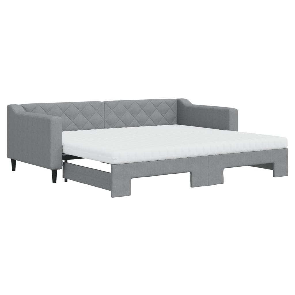 Lit de jour avec gigogne et matelas gris clair 90x200 cm tissu - XIOS