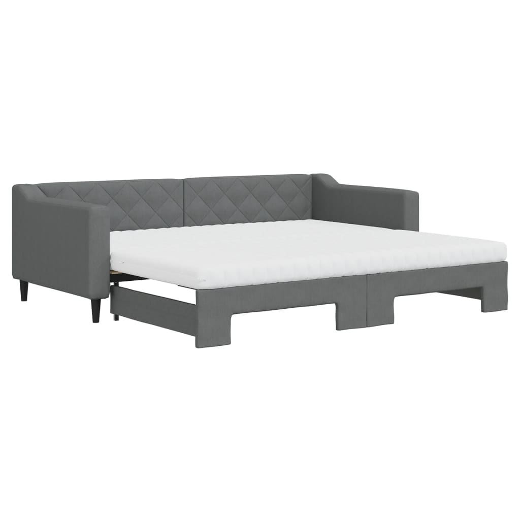 Lit de jour avec gigogne et matelas gris foncé 90x200 cm tissu - XIOS