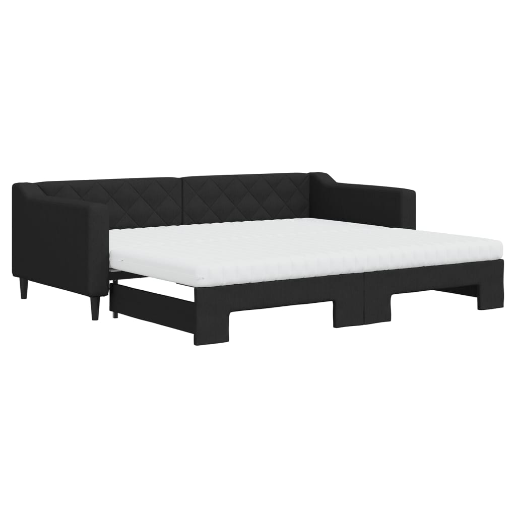 Lit de jour avec gigogne et matelas noir 90x200 cm tissu - XIOS