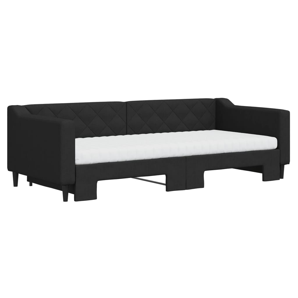Lit de jour avec gigogne et matelas noir 90x200 cm tissu - XIOS
