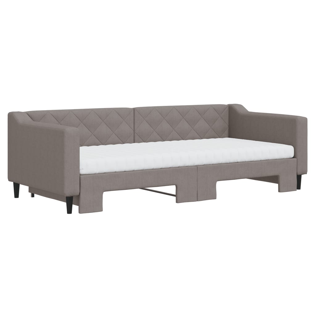 Lit de jour avec gigogne et matelas taupe 90x200 cm tissu