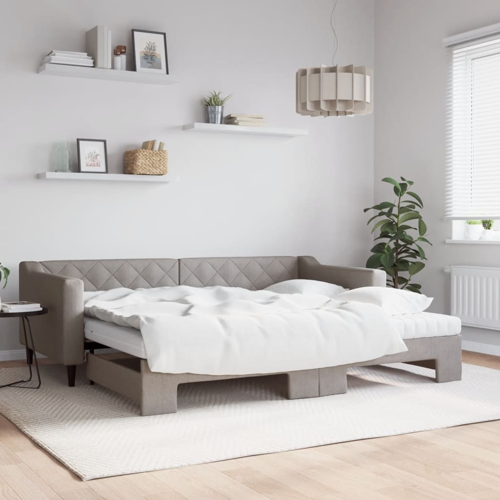 Lit de jour avec gigogne et matelas taupe 90x200 cm tissu - XIOS