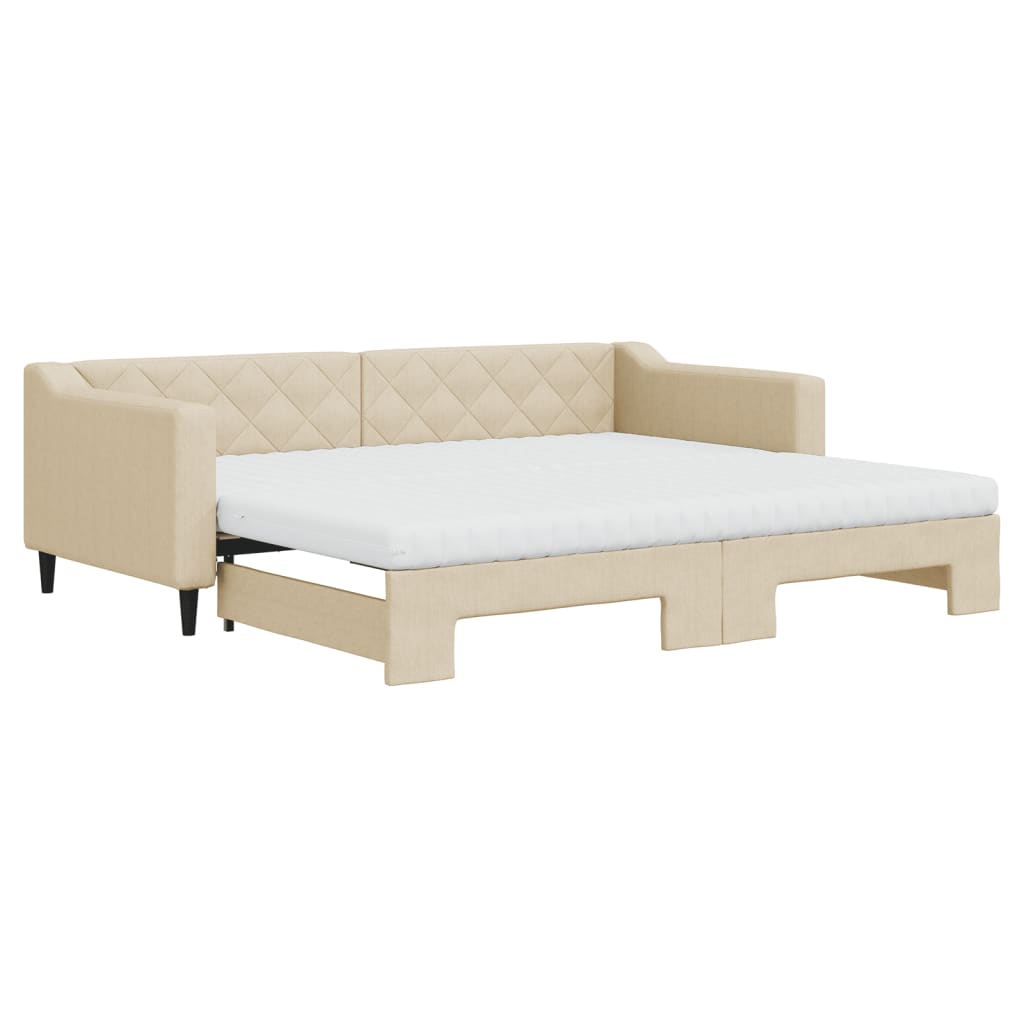 Lit de jour avec gigogne et matelas crème 90x200 cm tissu - XIOS