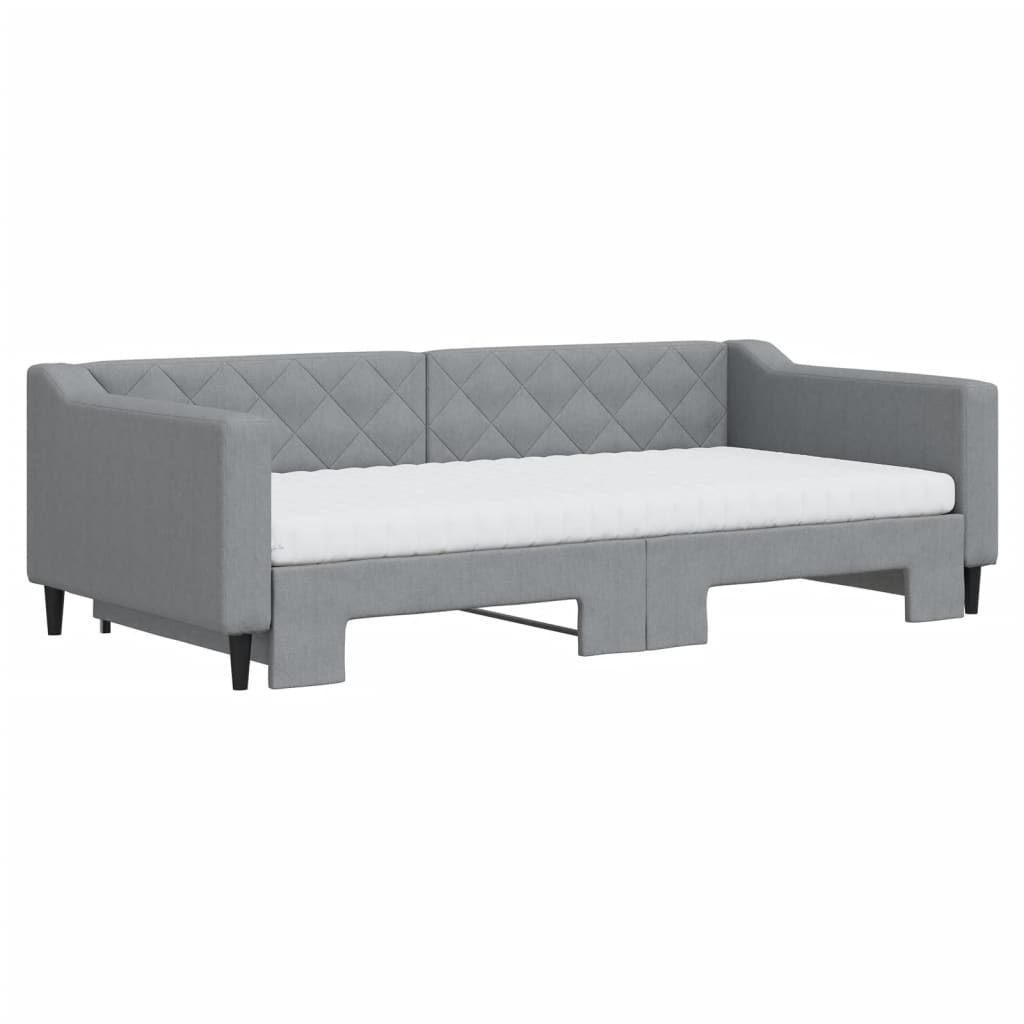 Lit de jour avec gigogne et matelas gris clair 100x200 cm tissu - XIOS