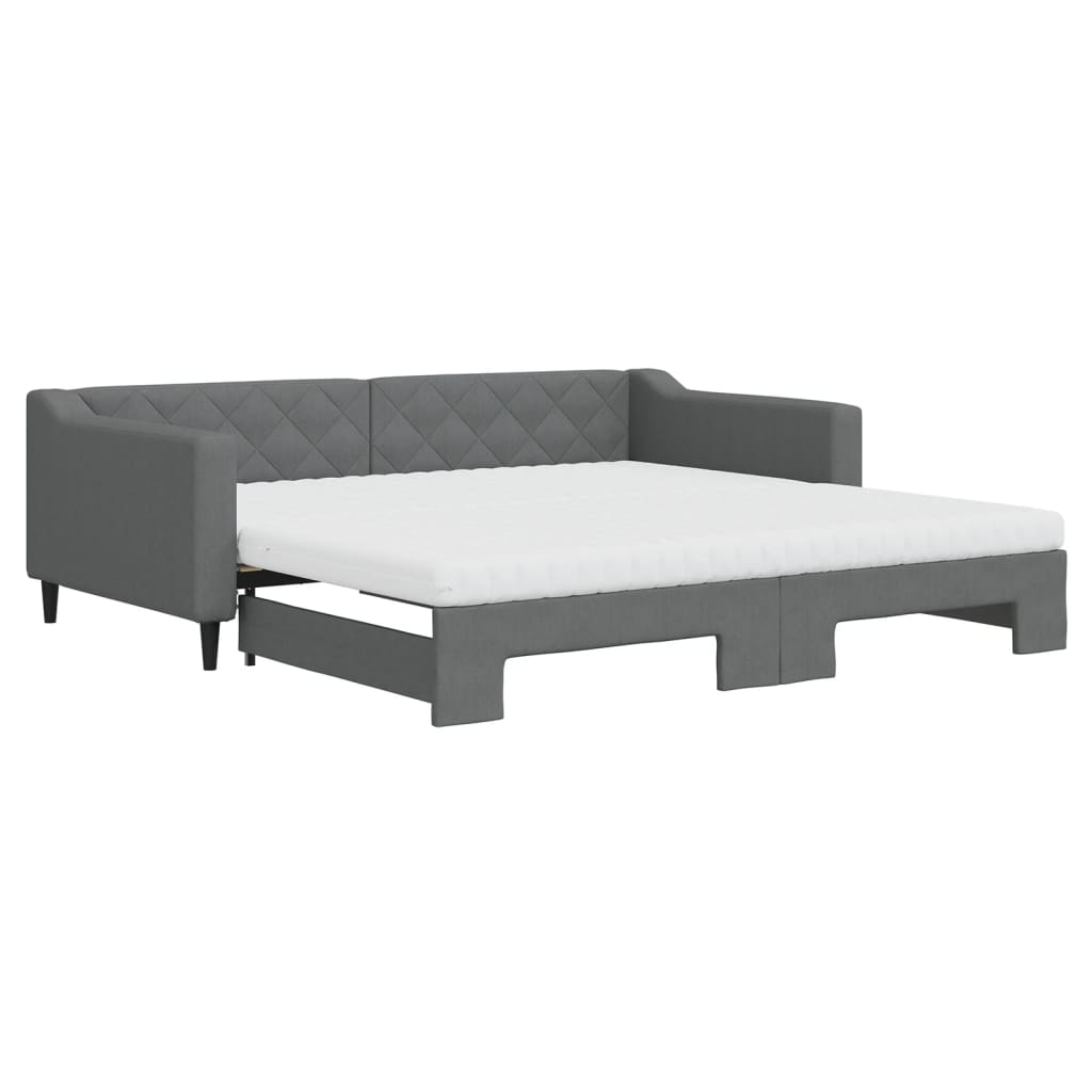 Lit de jour avec gigogne et matelas gris foncé 100x200 cm tissu - XIOS