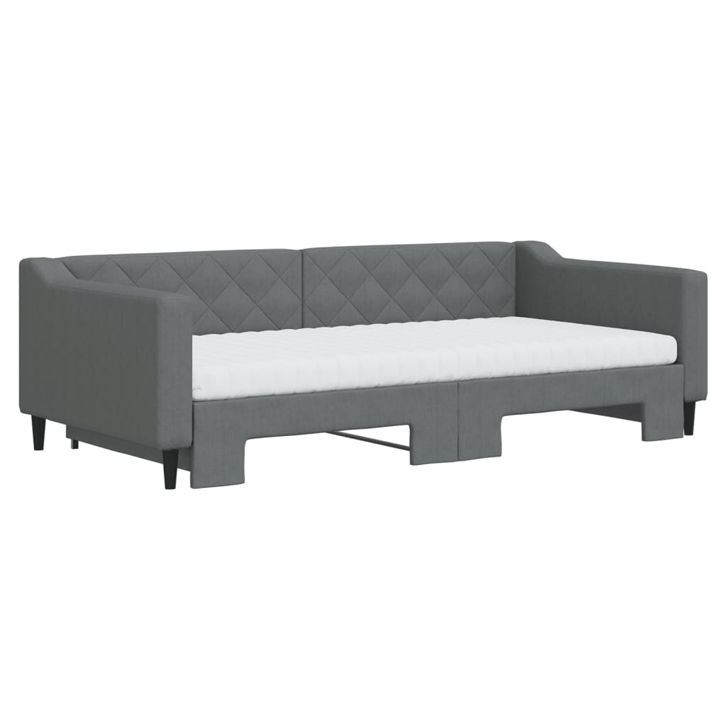 Lit de jour avec gigogne et matelas gris foncé 100x200 cm tissu - XIOS