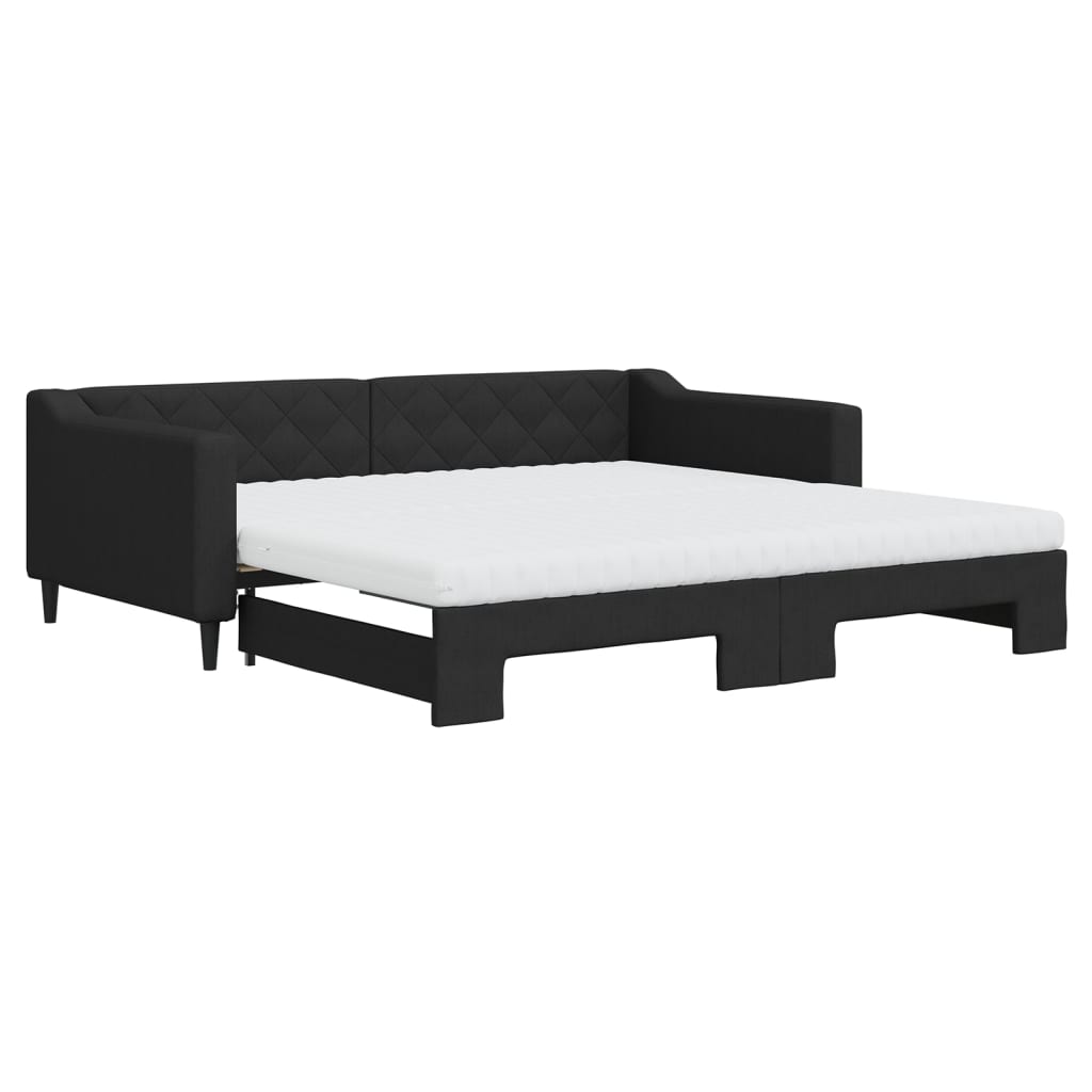 Lit de jour avec gigogne et matelas noir 100x200 cm tissu - XIOS
