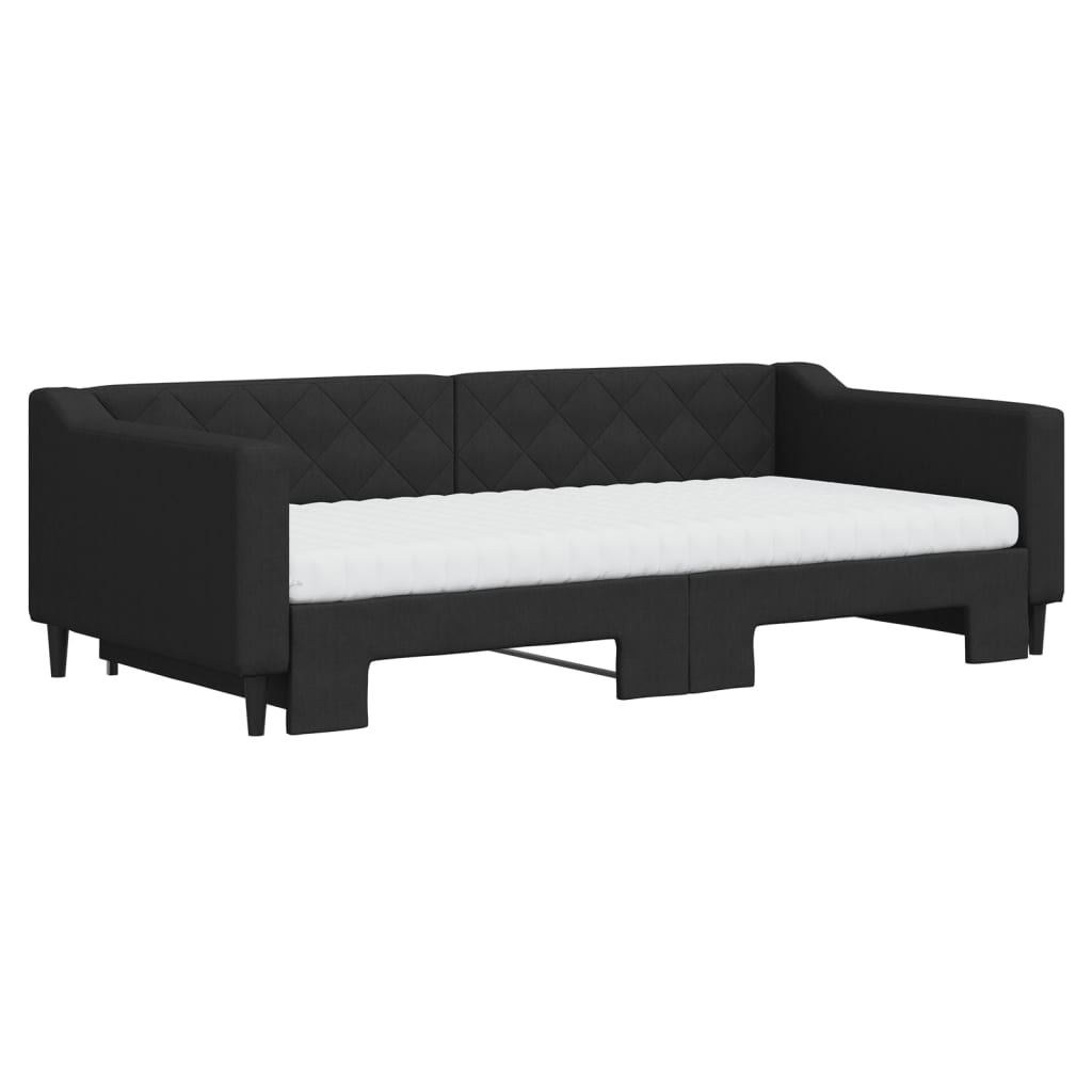 Lit de jour avec gigogne et matelas noir 100x200 cm tissu