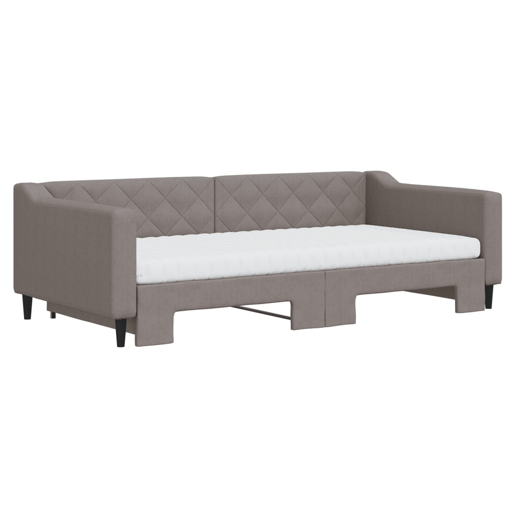 Lit de jour avec gigogne et matelas taupe 100x200 cm tissu - XIOS