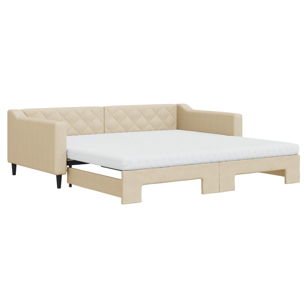 Lit de jour avec gigogne et matelas crème 100x200 cm tissu - XIOS