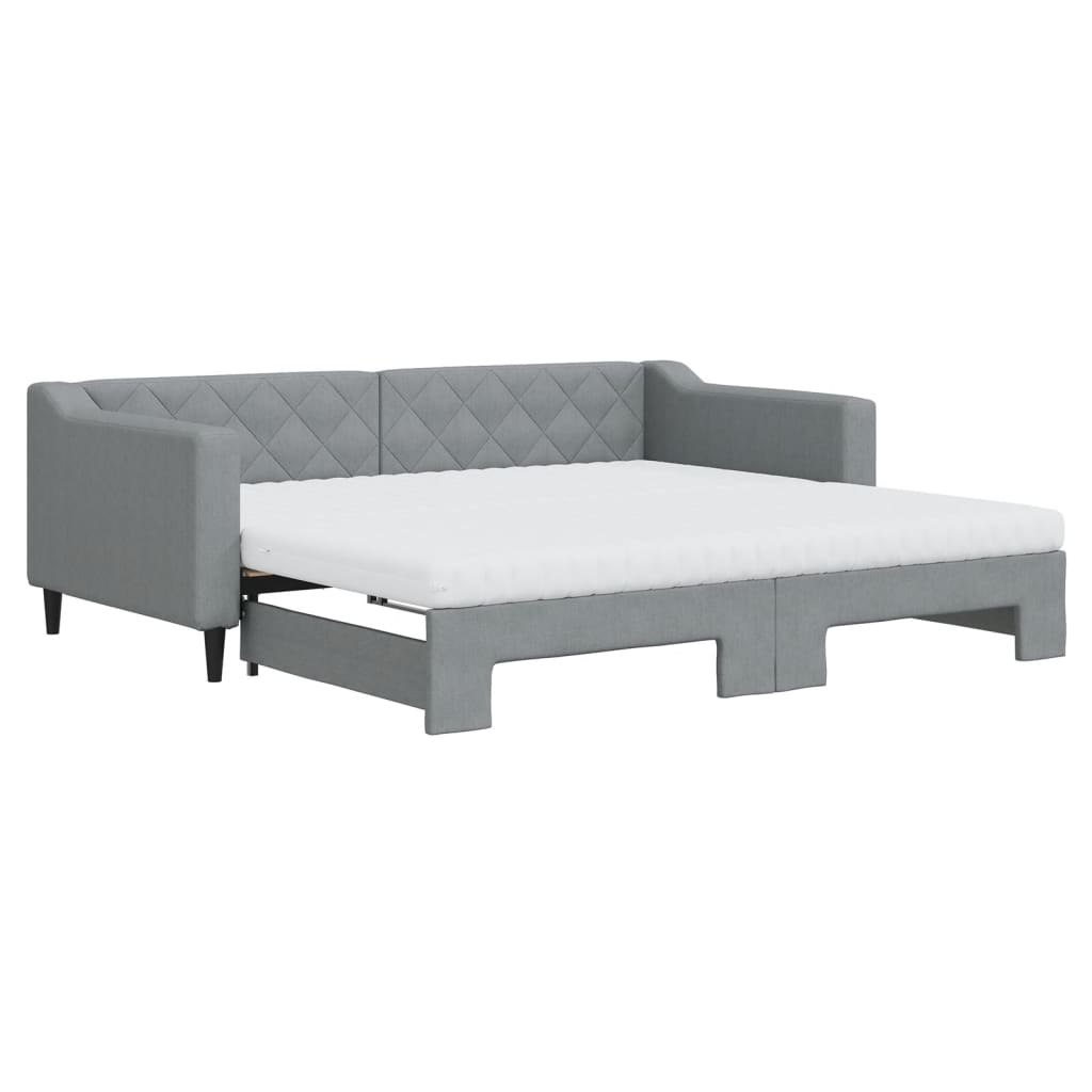 Lit de jour avec gigogne et matelas gris clair 90x190 cm tissu - XIOS