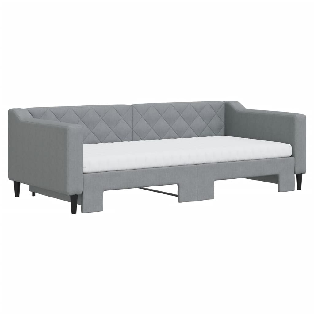 Lit de jour avec gigogne et matelas gris clair 90x190 cm tissu - XIOS