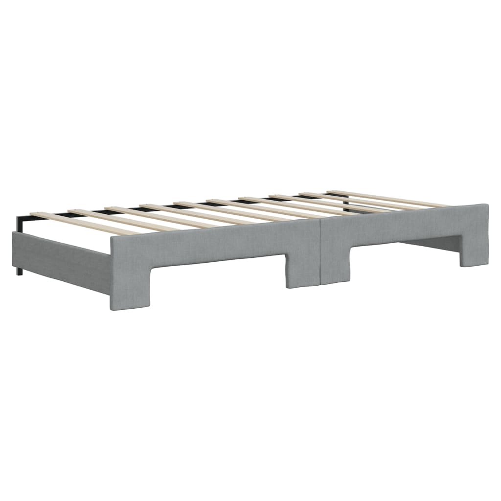 Lit de jour avec gigogne et matelas gris clair 90x190 cm tissu - XIOS