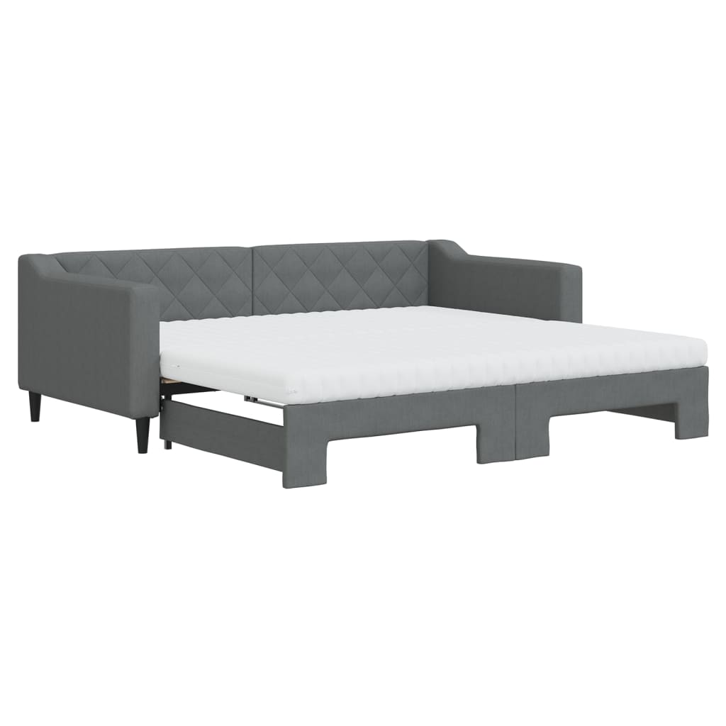 Lit de jour avec gigogne et matelas gris foncé 90x190 cm tissu - XIOS